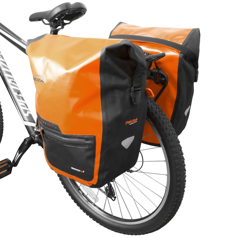 Ibera Panniers Bike Bags 30L (Pair) - Waterproof & with Quick Release/Clip-On System - Bike Saddle Bags For Rear Rack with Rain Cover & 19.8 lbs Capacity - Saddle Bag Bicycle Fits Most Racks (Orange) - Image 5
